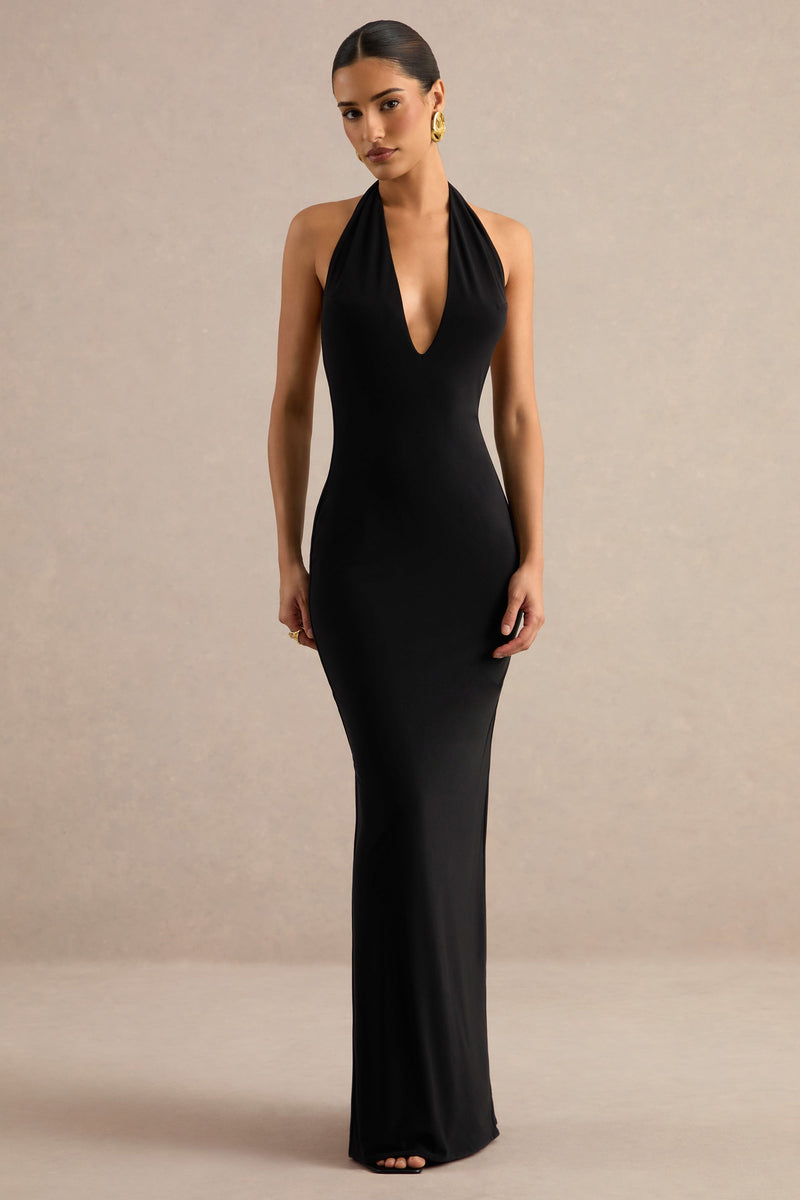 Maristela | Vestido maxi negro con escote pronunciado