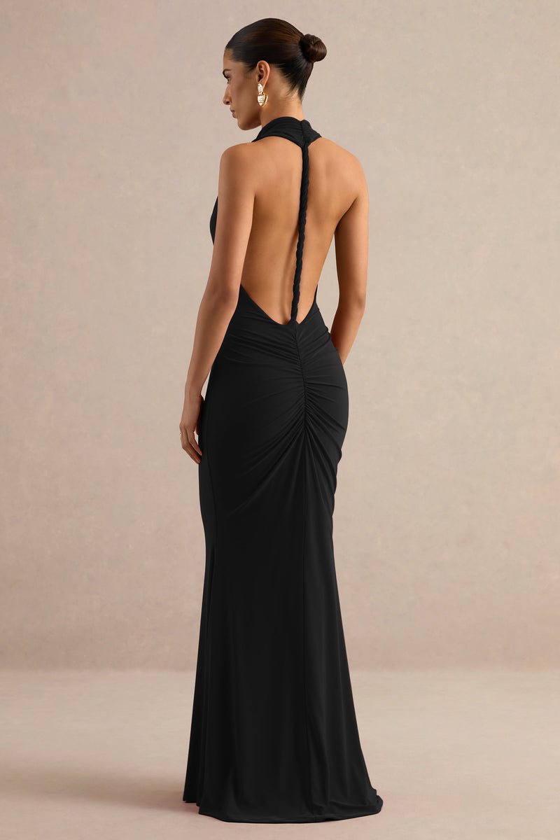 Lyrielle | Vestido maxi negro con cuello halter