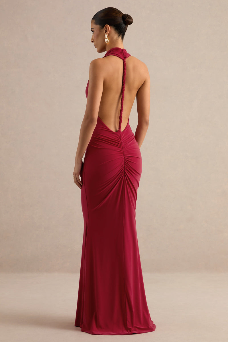 Lyrielle | Vestido largo rojo con escote halter