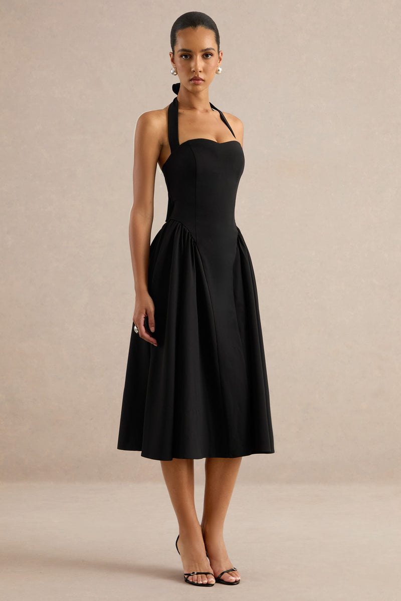 Meriellea | Vestido midi negro con escote corazón