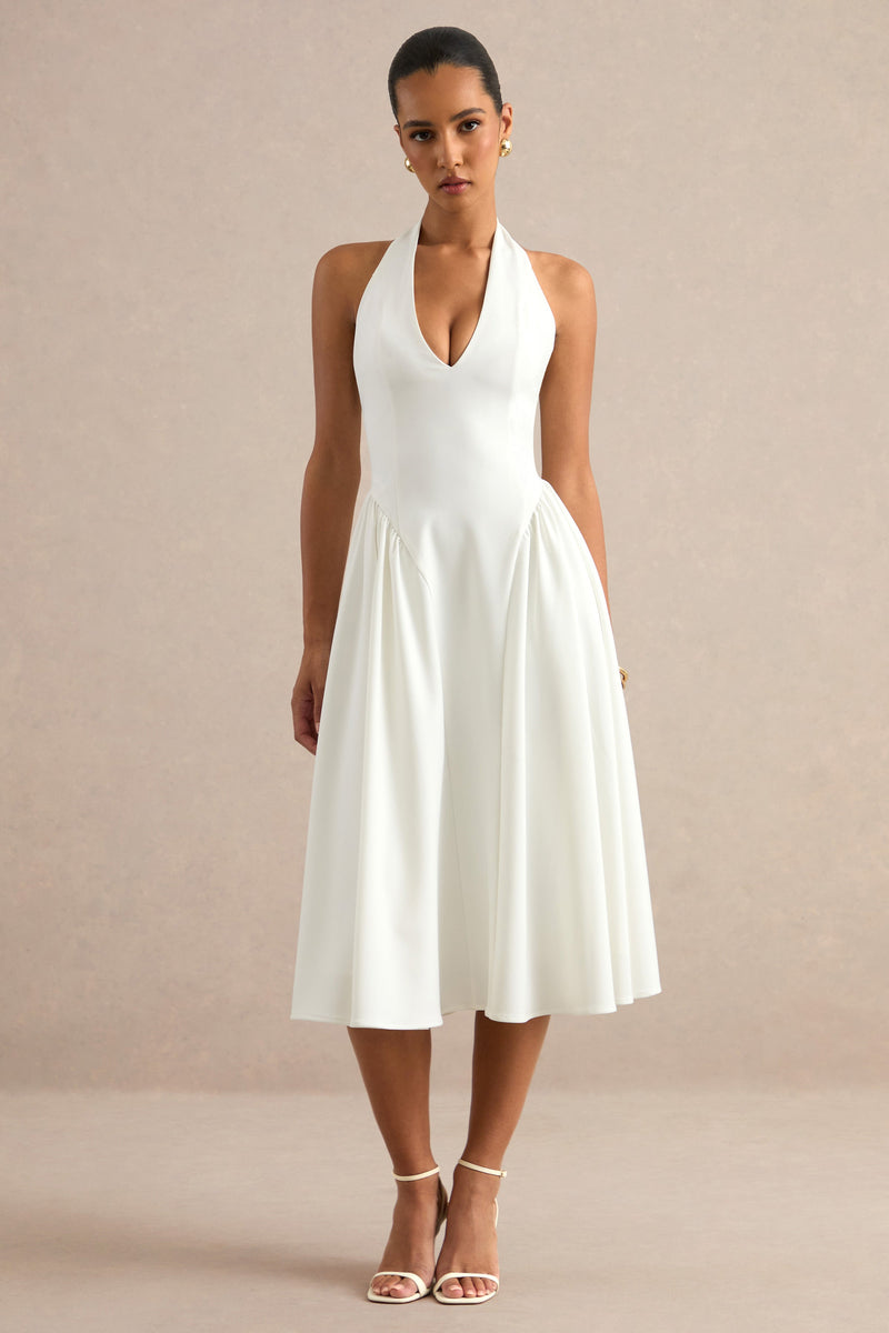 Mirel | Vestido midi blanco con cuello halter