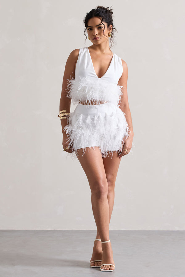 Encore | Shorts de plumas blancas