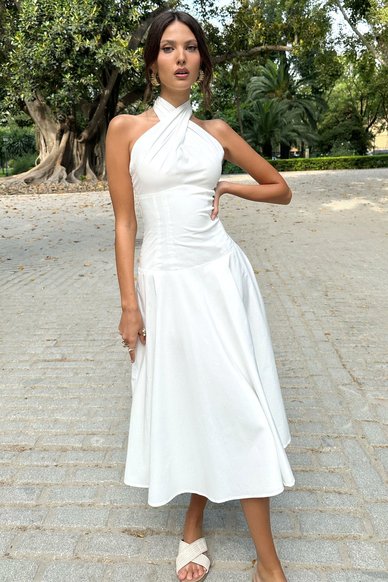 Saint-Malo | Vestido midi blanco de cuello halter