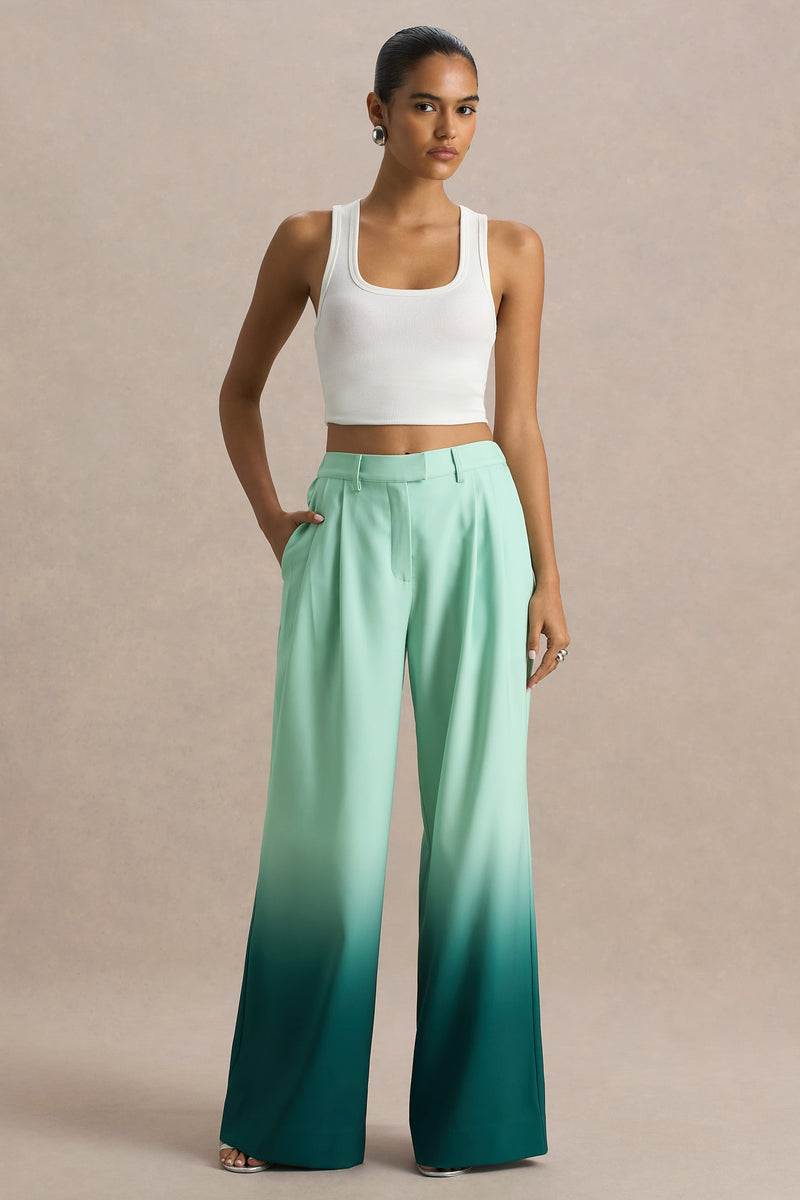 Safia | Pantalón de satén degradado esmeralda de pierna ancha