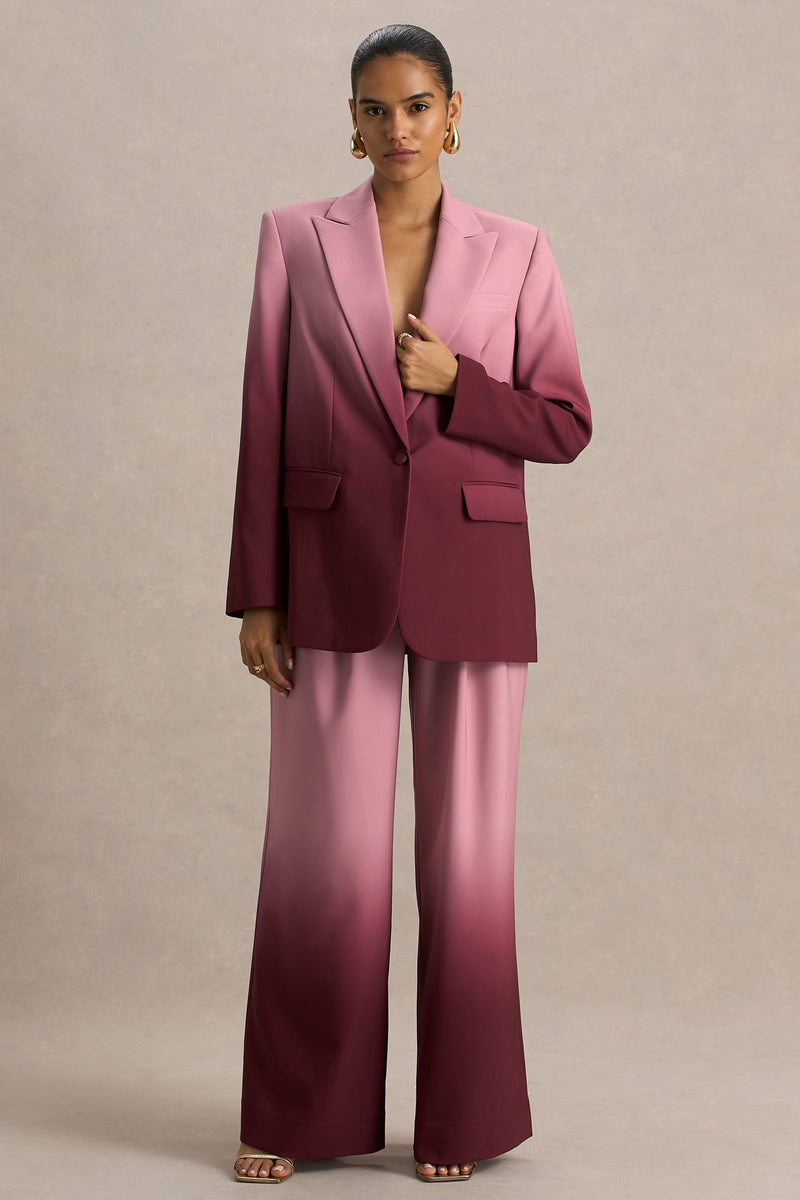 Enya | Blazer de satén degradado color cereza con escote pronunciado