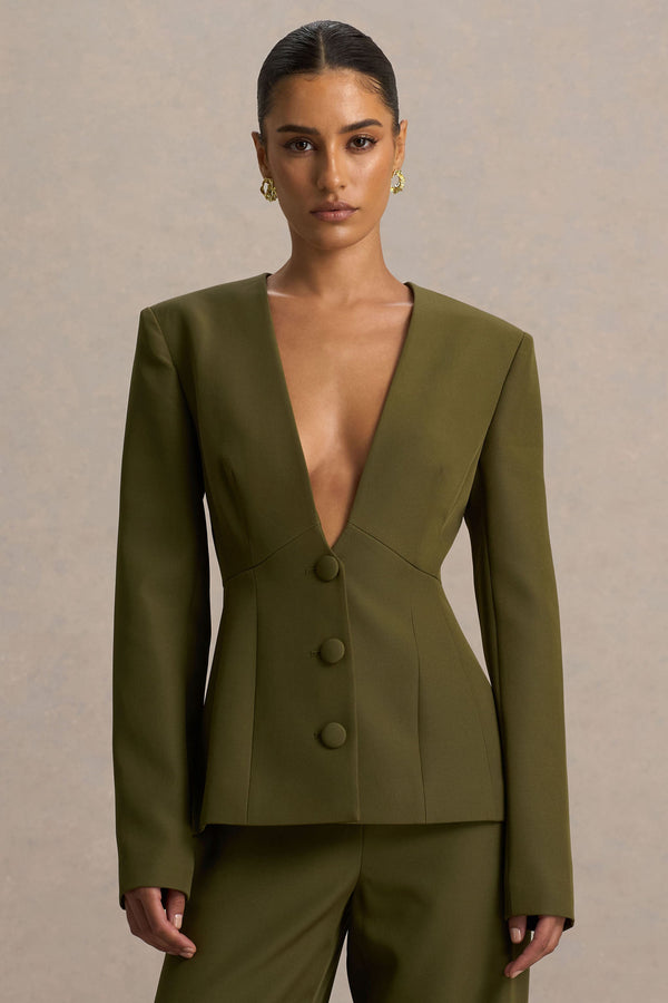 Rosalina | Blazer verde oliva entallado con escote extremadamente profundo