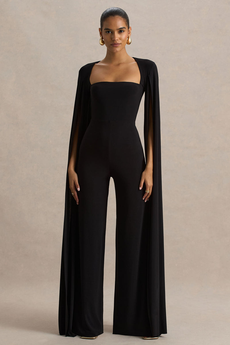 Zara | Mono negro con escote cuadrado y mangas tipo capa