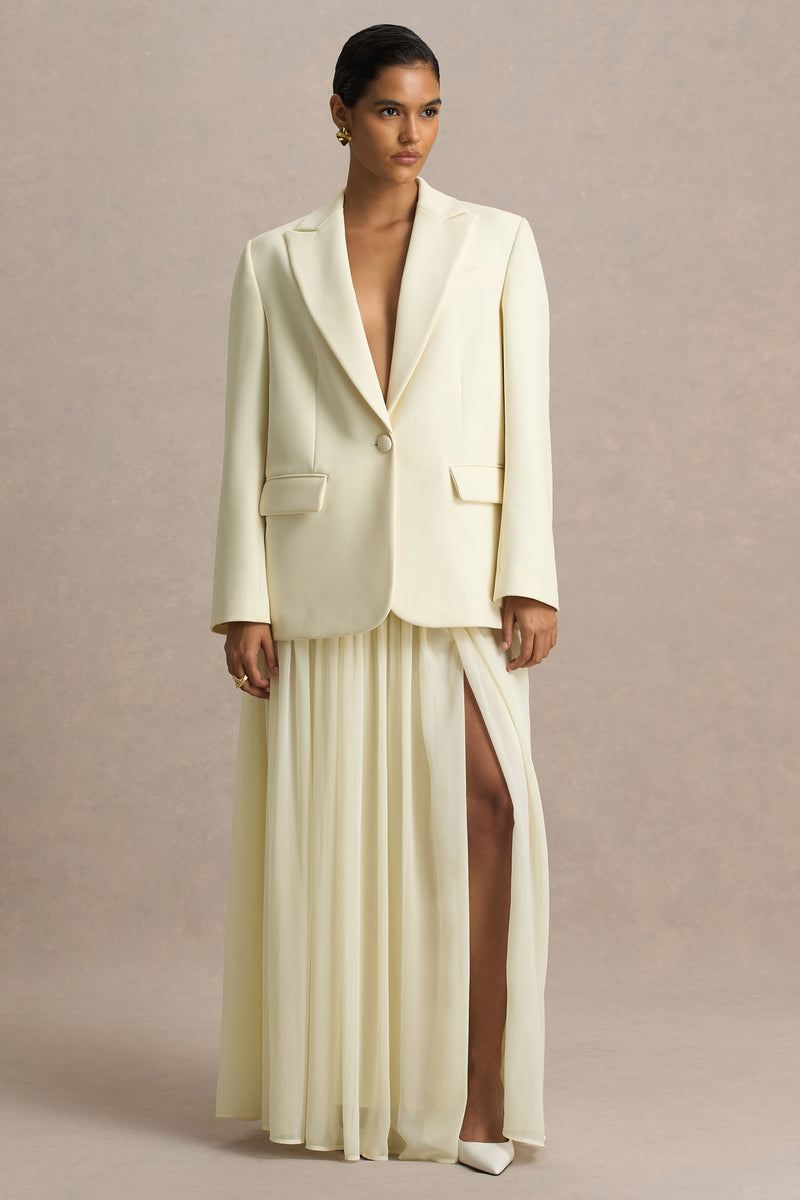 Spencer | Falda larga plisada de chifón color crema