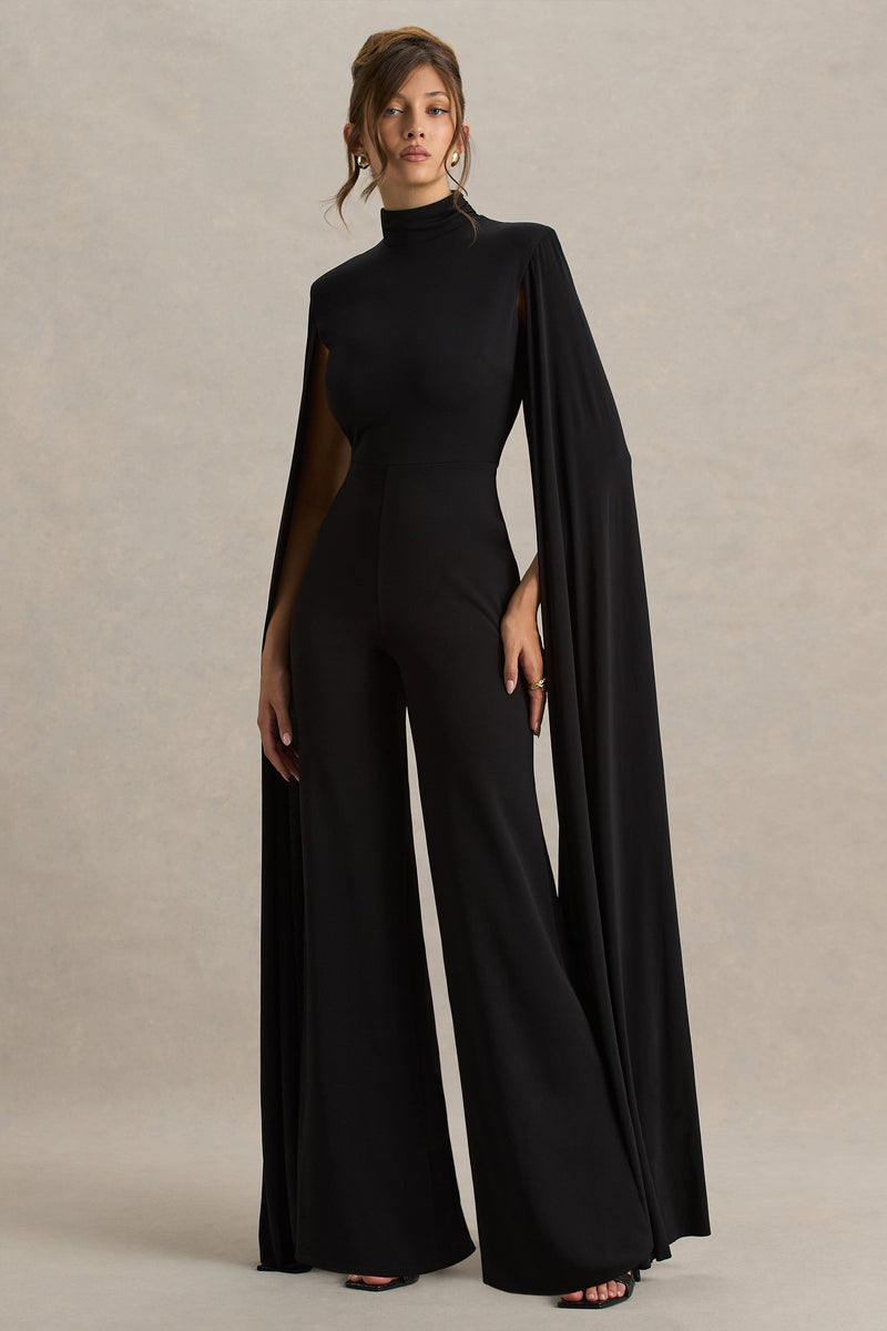 Dulcet | Mono negro de cuello alto y mangas tipo capa
