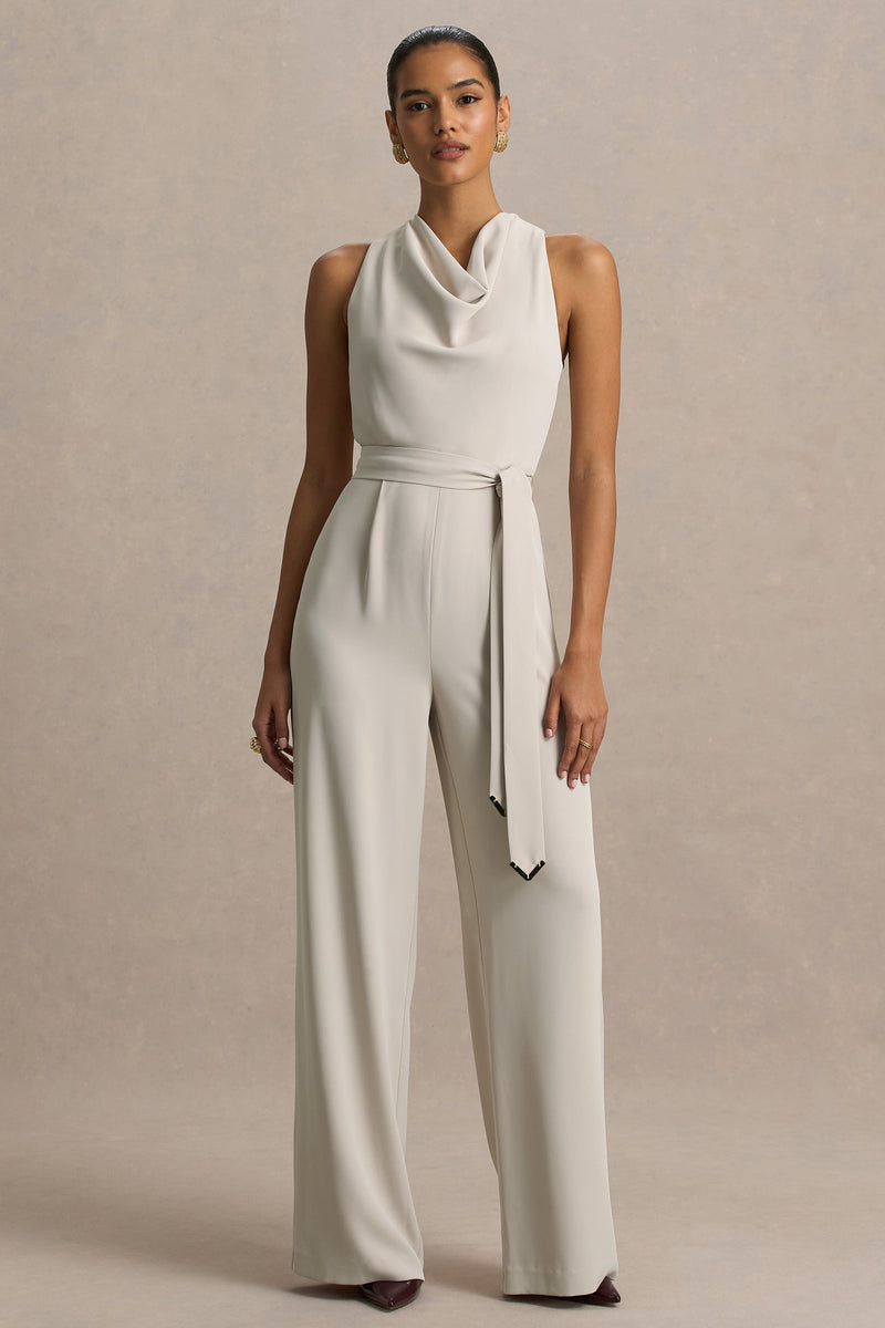 Corina | Mono color nude con cuello halter y detalle de lazo