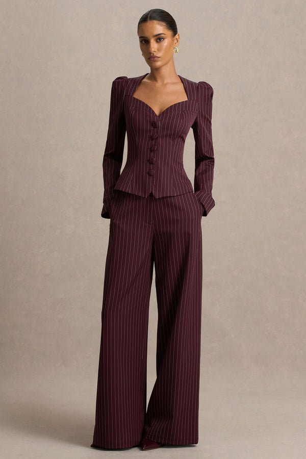 Asteria | Pantalones de pierna ancha color burdeos con rayas diplomáticas
