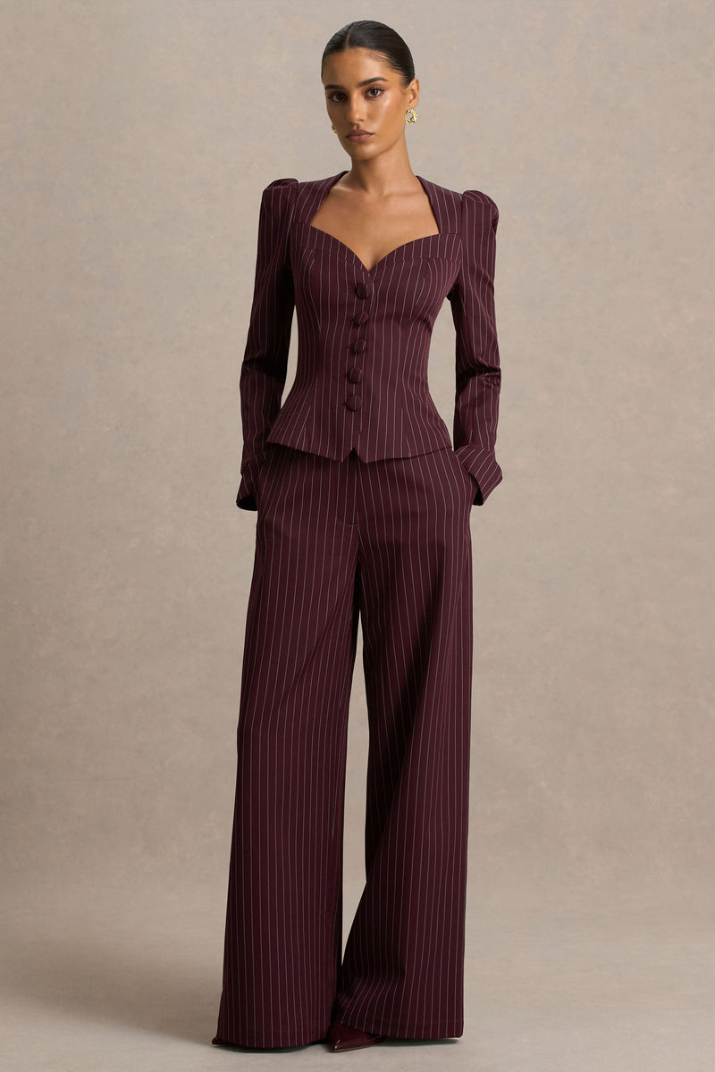 Asteria | Pantalones de pierna ancha color burdeos con rayas diplomáticas