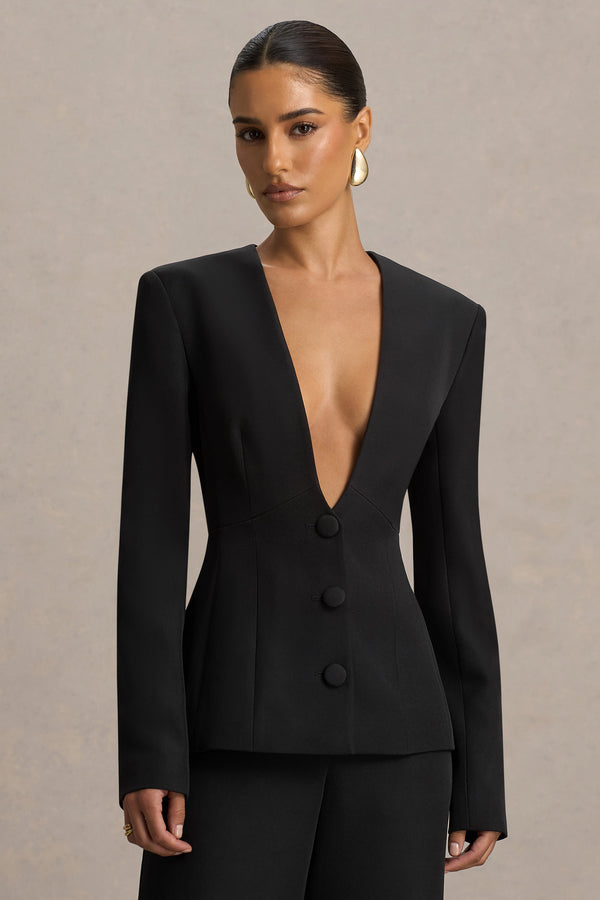 Rosalina | Blazer negro entallado con escote extremadamente profundo