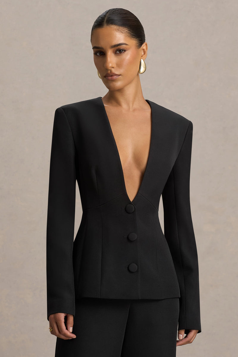 Rosalina | Blazer negro entallado con escote extremadamente profundo