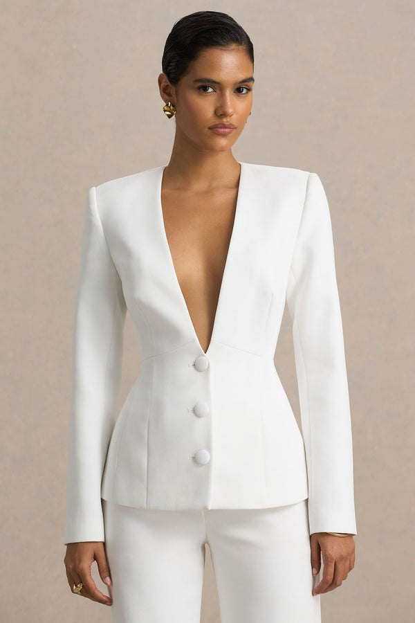 Rosalina | Blazer blanco entallado con escote extremadamente profundo